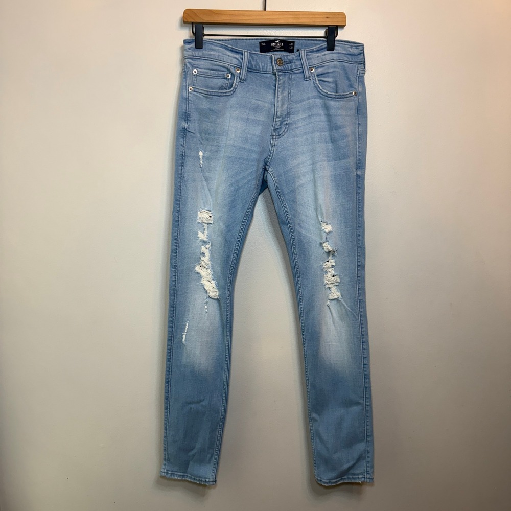 Hollister Men's Skinny Advanced Stretch Distressed Ripped Light Wash Jeans 31x32